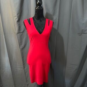 AKIRA Red Sleeveless V-Neck Bodycon Mini Dress for Cocktail